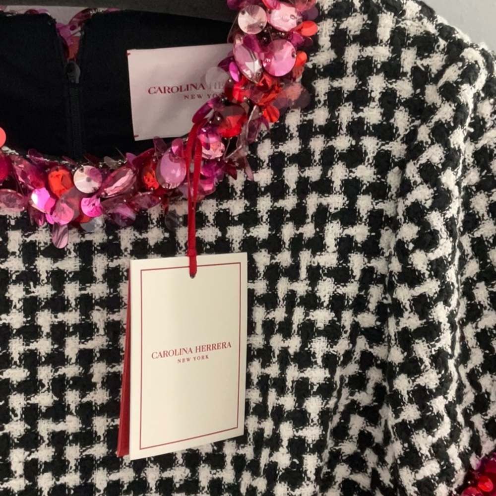 Carolina Herrera Black and White Blazer with Floral Embellishment
